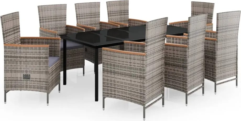 vidaXL Set mobilier pentru grădină, cu perne, 9 piese, gri