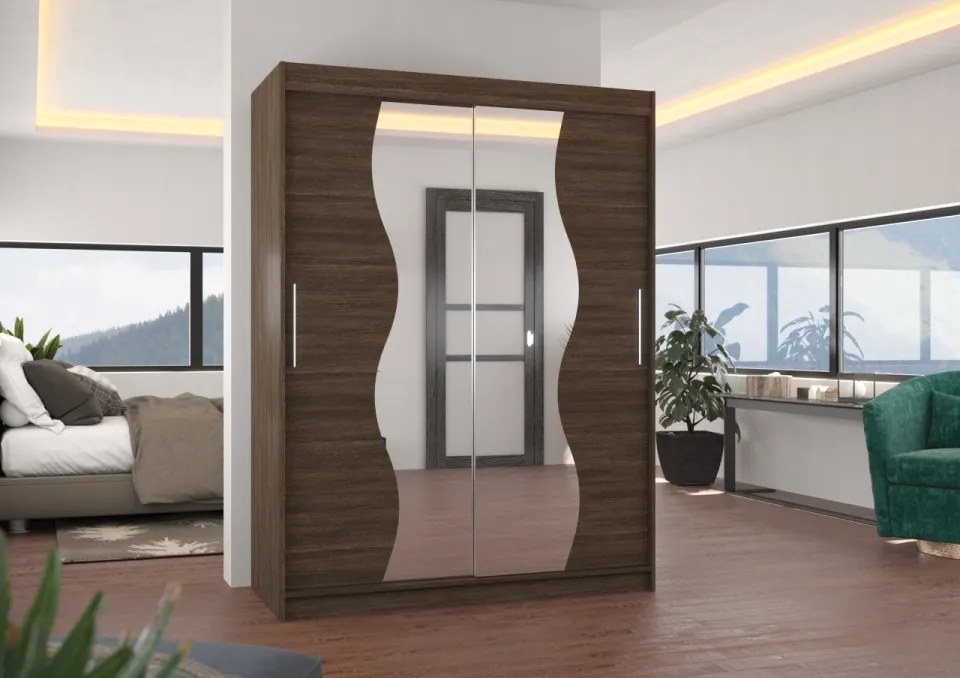 Dulap cu usi glisante si oglinda 150x200 cm, Renzo, ADRK Furniture (Culoare: Alb)