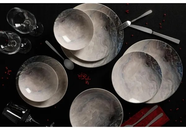 Set de veselă, 24 piese, porțelan, maro