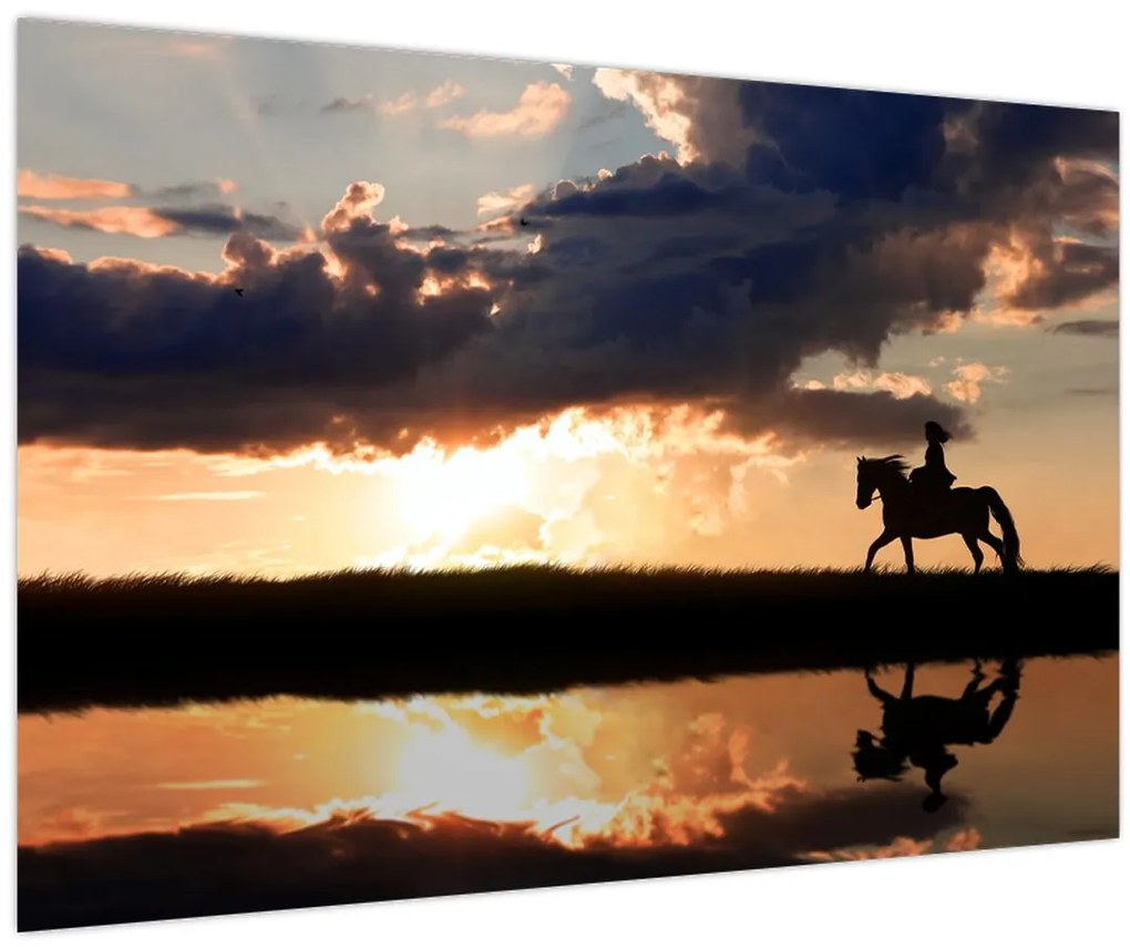 Tablou - Rider pe un cal la apus de soare (90x60 cm)