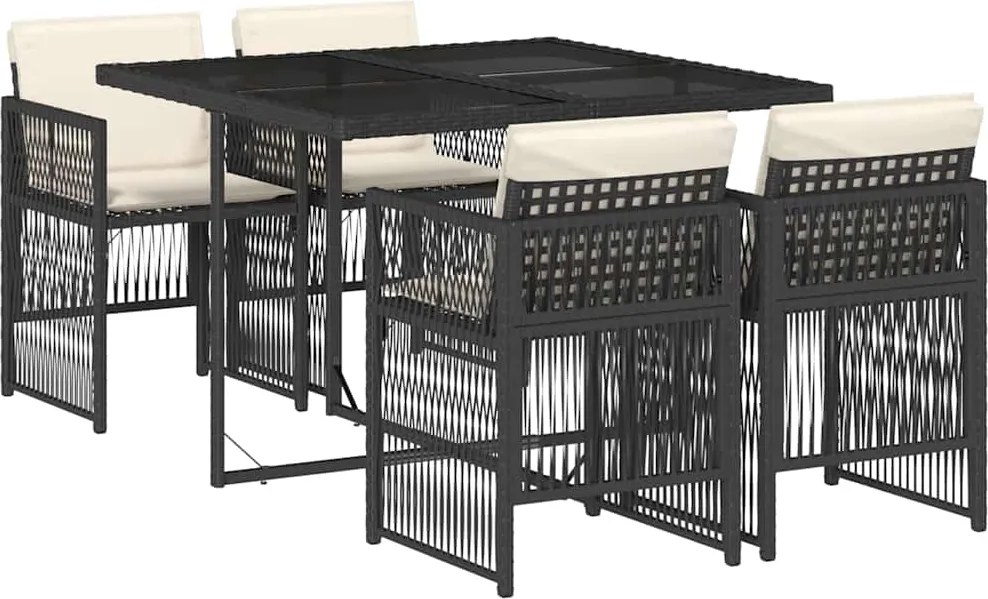 vidaXL Set mobilier de grădină cu perne, 5 piese, negru, poliratan