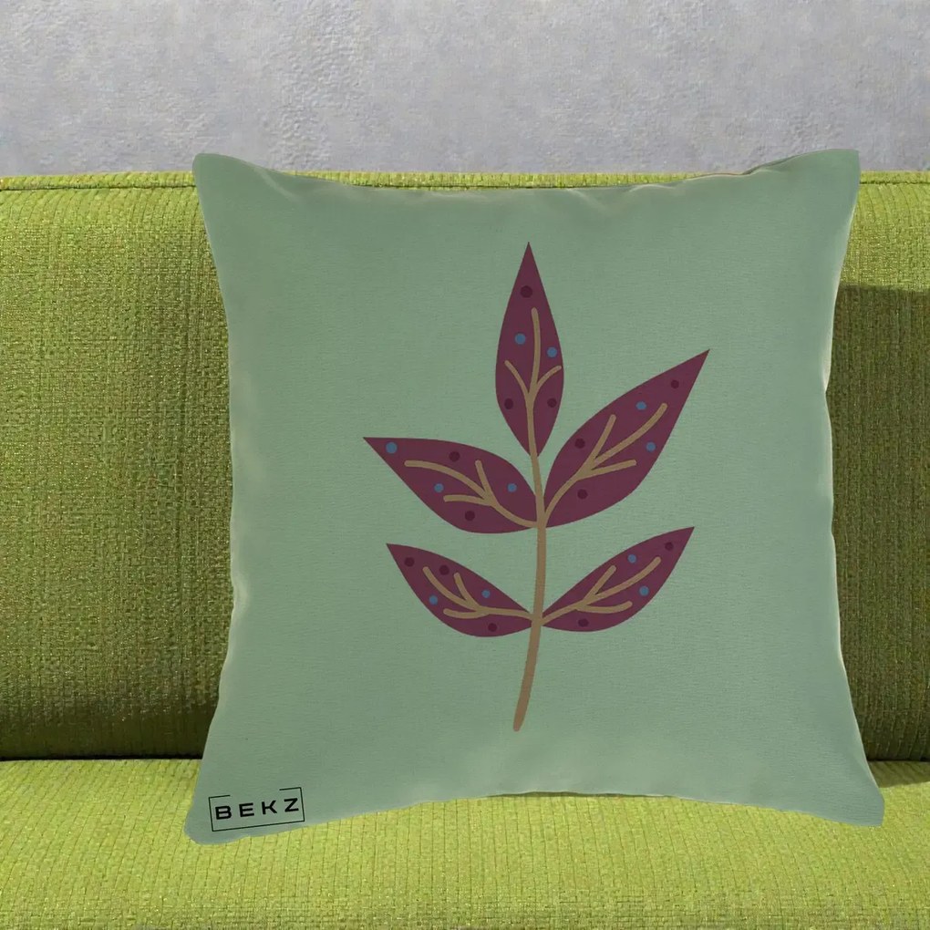 Perna Decorativa Ramura Botanica Mov, 40x40 cm, Verde, Husa Detasabila, Perna Inclusa, BEKZ®