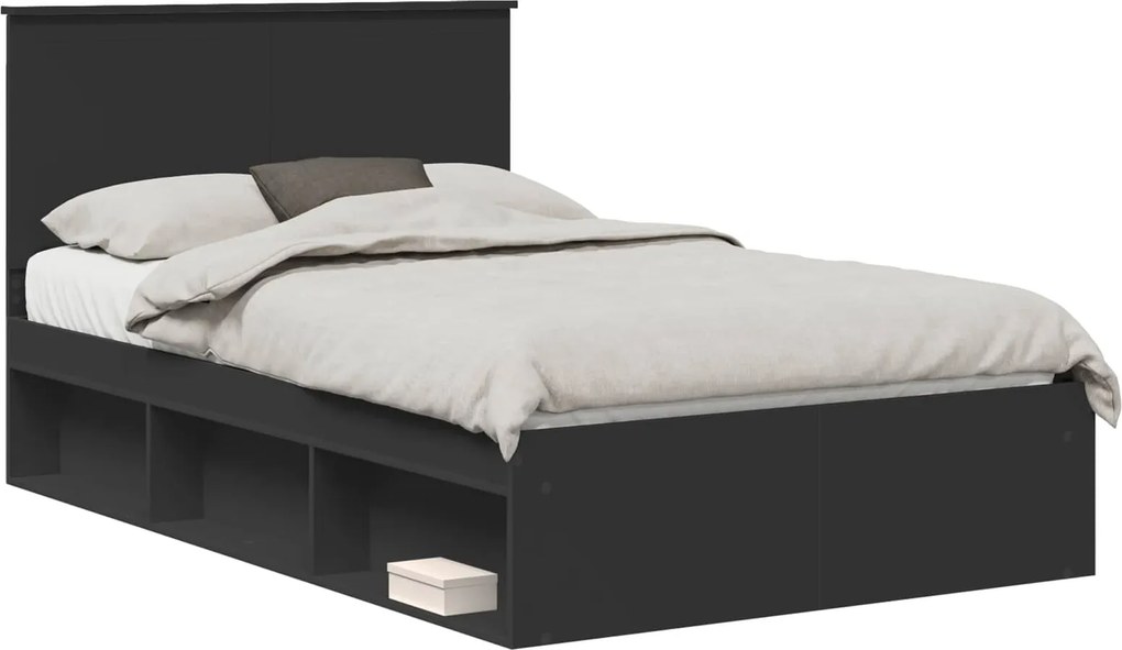 vidaXL Cadru de pat cu headboard Negru 120 x 190 cm Lemn de pin masiv
