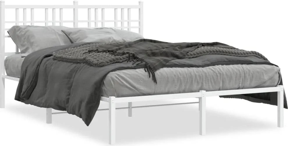 vidaXL Cadru de pat metalic cu tăblie, alb, 140x200 cm