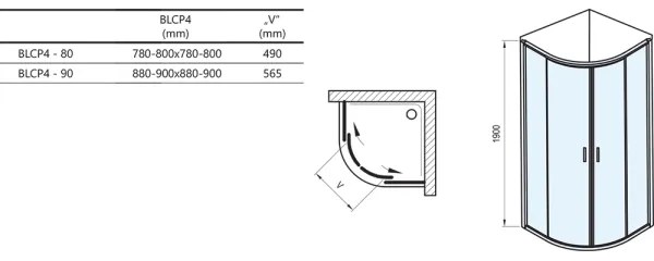 Ravak 3B240C00Z1 - Cabină de duș BLIX, cu 4 elemente, în formă de sfert de cerc, 80x80 cm, crom lucios