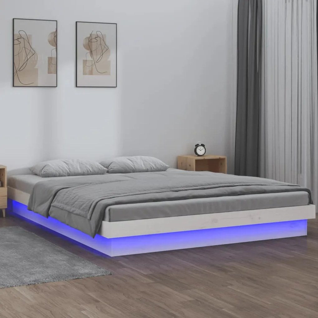 832709 vidaXL Cadru de pat cu LED, alb, 120x200 cm, lemn masiv