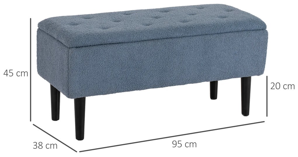HOMCOM Polsterbank cu spațiu de depozitare, Sitztruhe, kasmiroptic, până la 120 kg, cadrul din lemn natural, 95 x 38 x 45 cm, Albastru | Aosom Romania