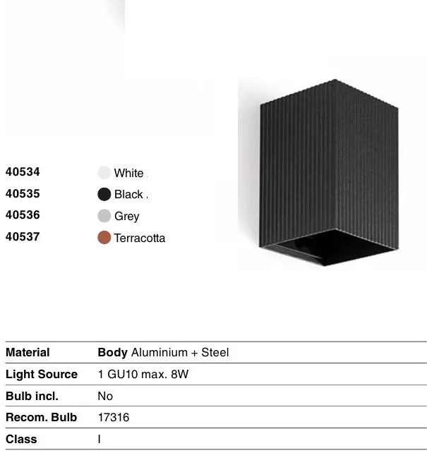 Aplica perete aluminiu striat negru, 1xGU10, LUNE square