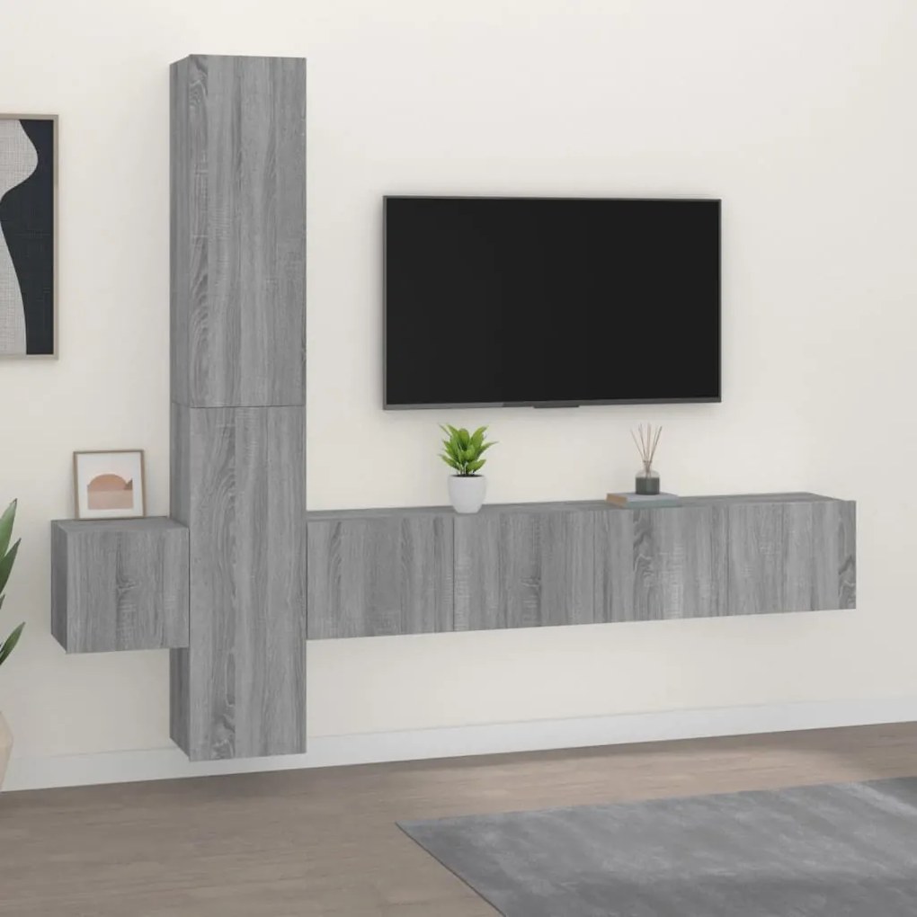 3114252 vidaXL Set dulapuri TV, 5 piese, gri sonoma, lemn prelucrat
