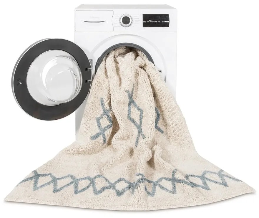 Covor albastru/crem lavabil/țesut manual din bumbac 120x160 cm Atlas Natural – Lorena Canals