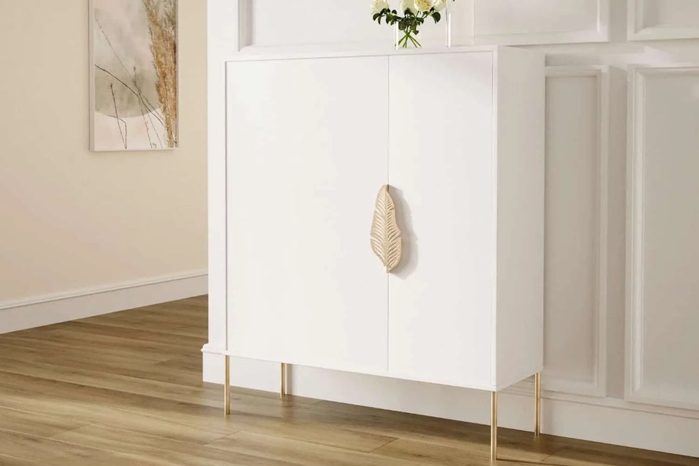 Pantofar lemn masiv Merlin Personalizabil Accesorii placate cu Aur, 100 × 35 × 120 cm - Alb