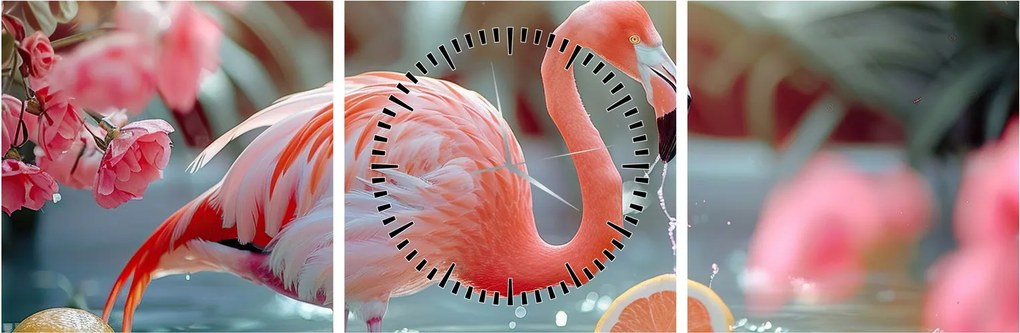 Tablou - Flamingo în iaz (cu ceas) (90x30 cm)