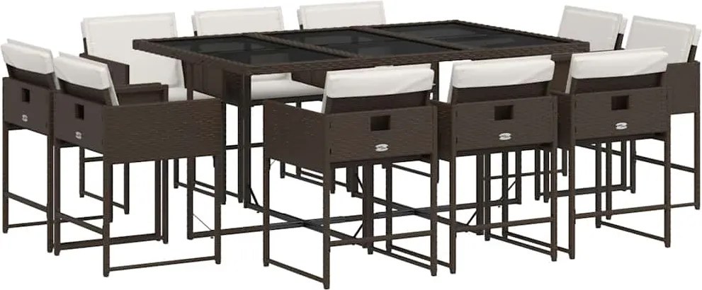 vidaXL Set mobilier de grădină cu perne, 11 piese, maro, poliratan