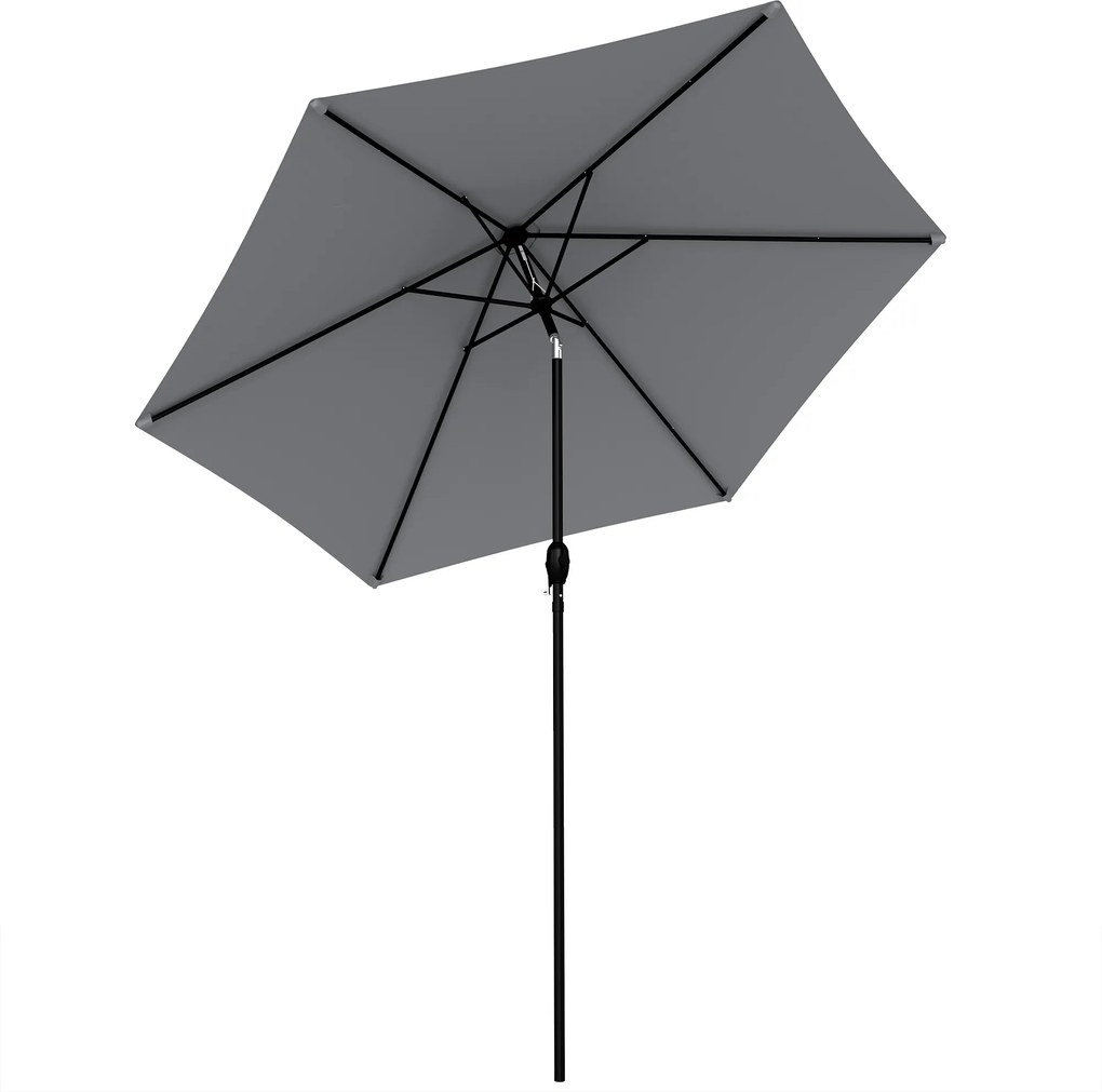 Outsunny Umbrelă de grădină exterioară rotundă 2 m, înclinabilă la 30°, manivelă, stâlp din aluminiu, țesătură 180 g/m², anti-UV, Gri Închis | Aosom Romania
