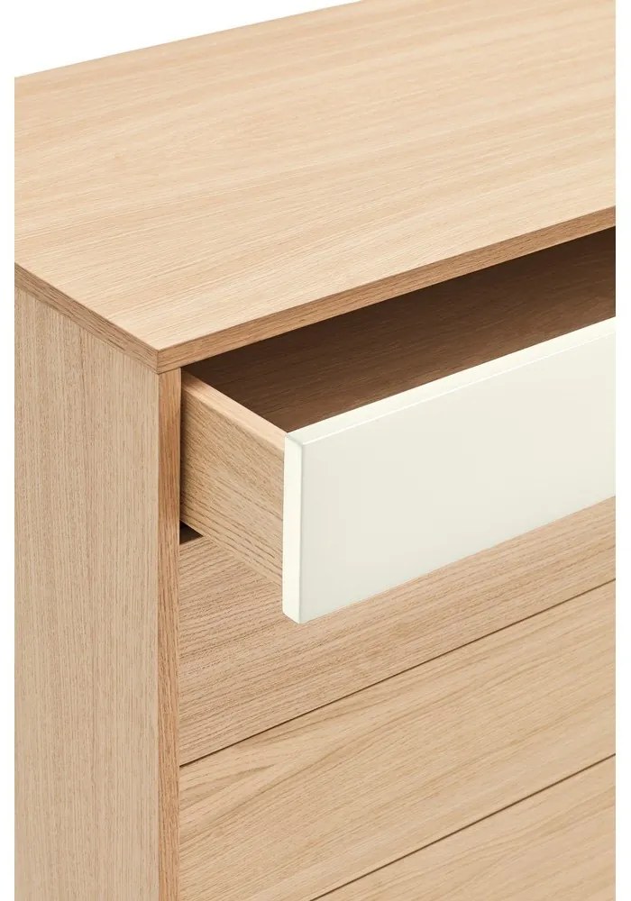 Comodă cu aspect de lemn de stejar Teulat Yoko, alb-crem