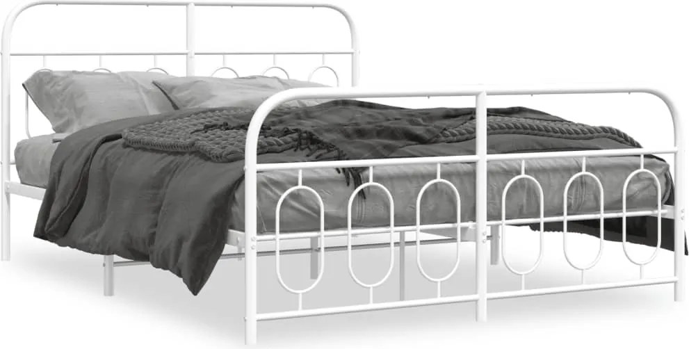 vidaXL Cadru de pat metalic cu tăblie, alb, 150x200 cm
