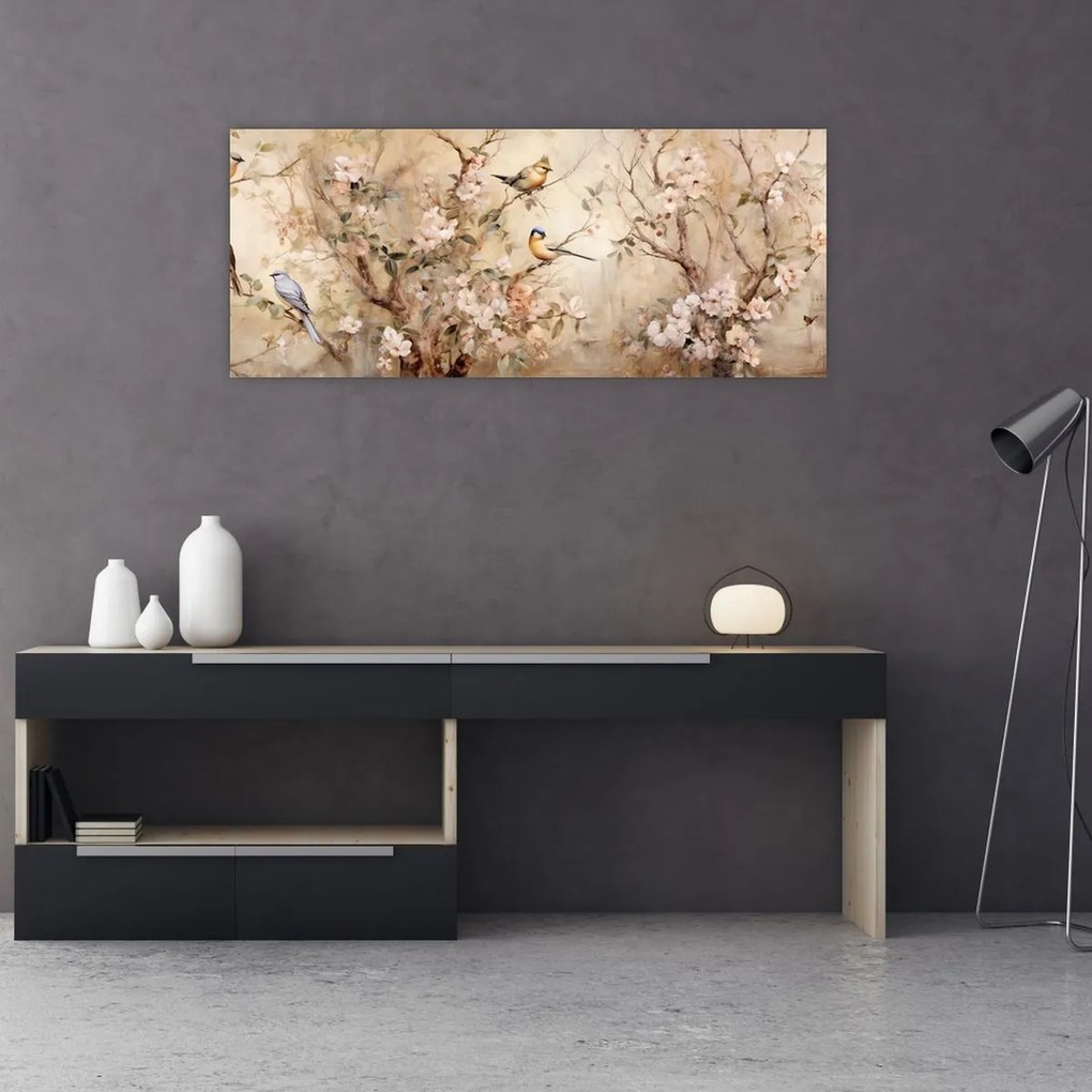 Tablou - Pictură de păsări de epocă II. (120x50 cm)