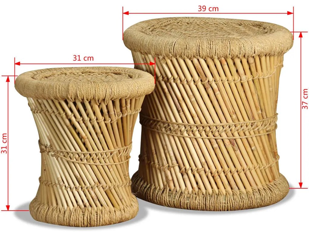 Taburete, 2 buc., bambus si iuta Maro, 2
