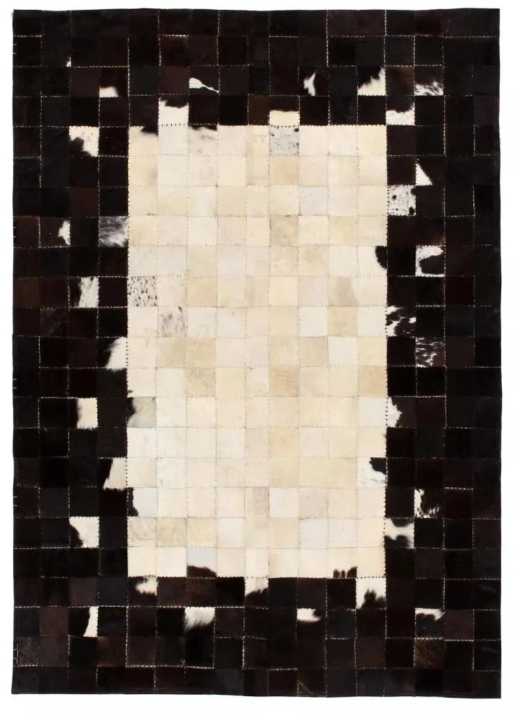 vidaXL Covor piele naturală, mozaic, 80x150 cm pătrate negru/alb