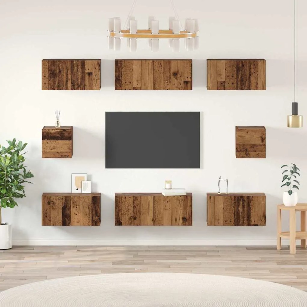vidaXL Set dulap TV cu raft Pe perete Altele 8 pcs Lemn vechi Mediu 30.5 x 30 x 30 cm
