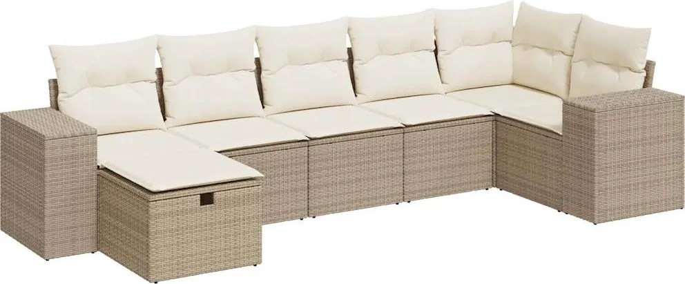 vidaXL Set canapele de grădină, 7 piese, cu perne, bej, poliratan