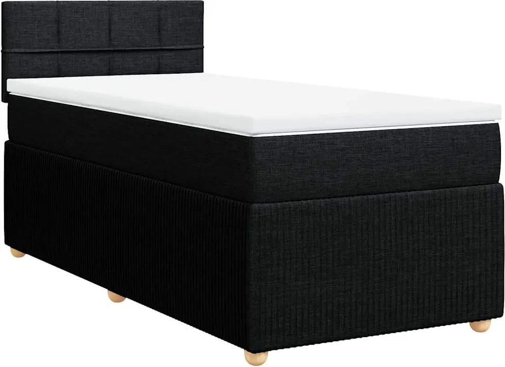 vidaXL Pat box spring cu saltea, negru, 90x200 cm, textil