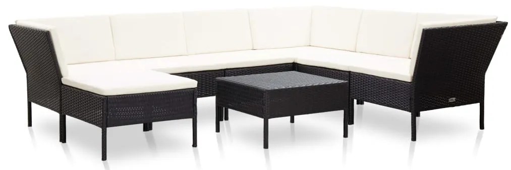 vidaXL Set mobilier de grădină cu perne, 8 piese, negru, poliratan