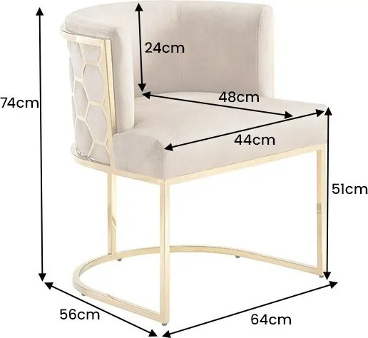 Scaun ELEGANCE catifea bej, otel inoxidabil auriu