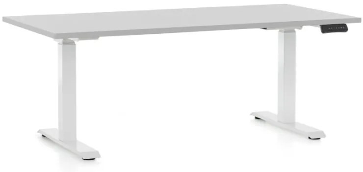 Masa inaltime reglabila OfficeTech C, 160 x 80 cm, bază albă, gri deschis