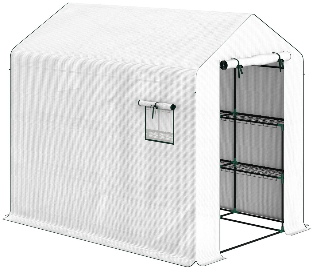 Outsunny Sera de grădină 3 m² cu rafturi 3 niveluri, PE renforcée 135 g/m² anti-UV, ușă rulabilă și ferestre din plasă | Aosom Romania