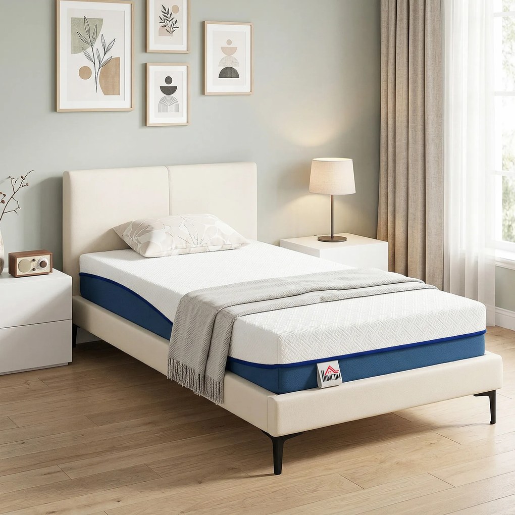 HOMCOM Saltea 90x190 cm, saltea 1 persoană, spumă cu memorie cu ceai verde, husă detașabilă lavabilă, fermitate medie | Aosom Romania