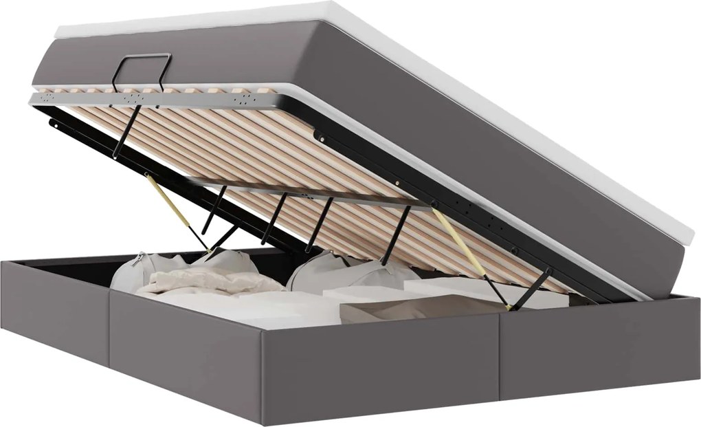 vidaXL Pat cu saltea și spațiu de depozitare Gri 140 x 200 cm