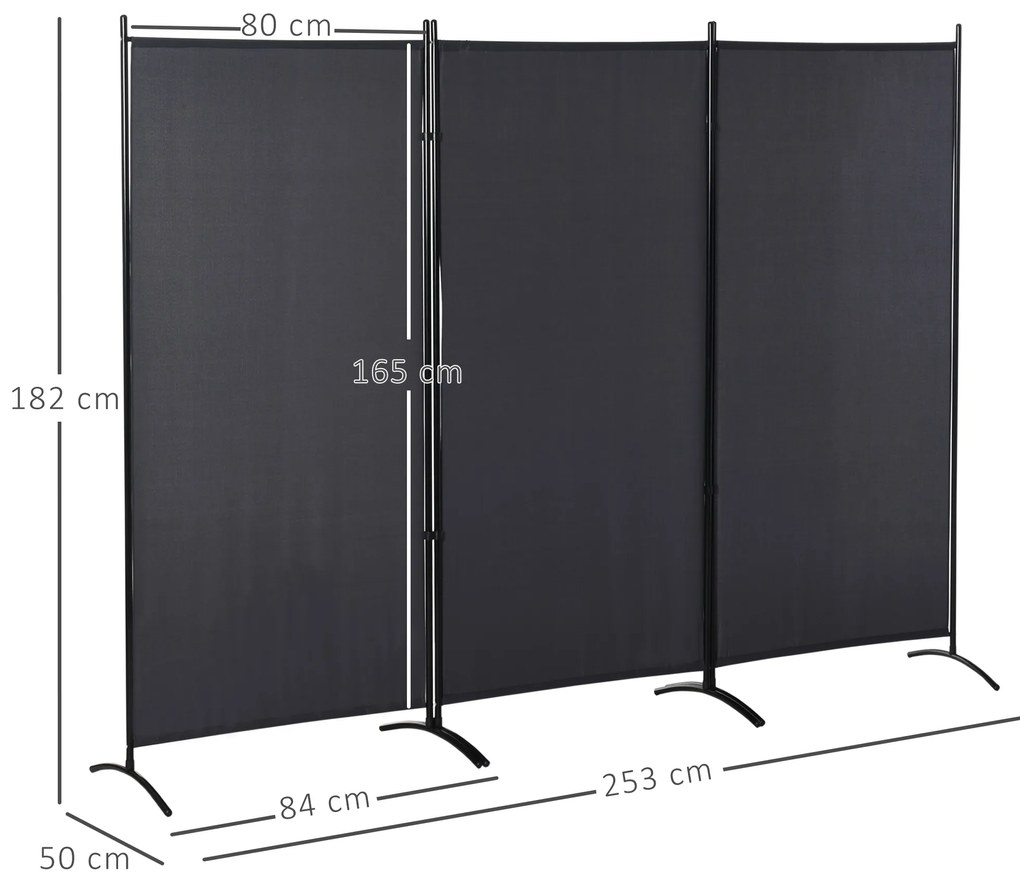 HOMCOM Paravan 3 panouri dim. 2,53L x 0,5l x 1,82H m Store lateral Ecran de protecție paravan pe suport metal Poliester | Aosom Romania