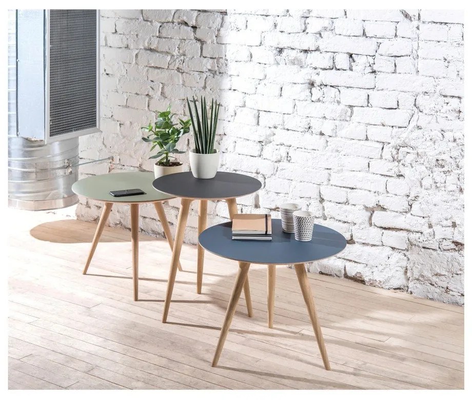 Măsuță auxiliară din lemn de stejar cu blat negru Gazzda Arp, Ø 55 cm