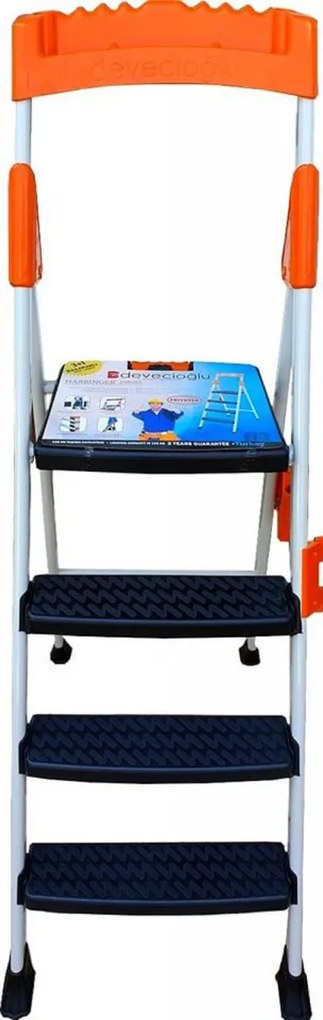 Scara dubla pliabila din aluminiu emailat HouseXL® Harbinger, plianta, maxim 155 kg, trepte si platforma acoperite cu plastic anti-aderent, picioare