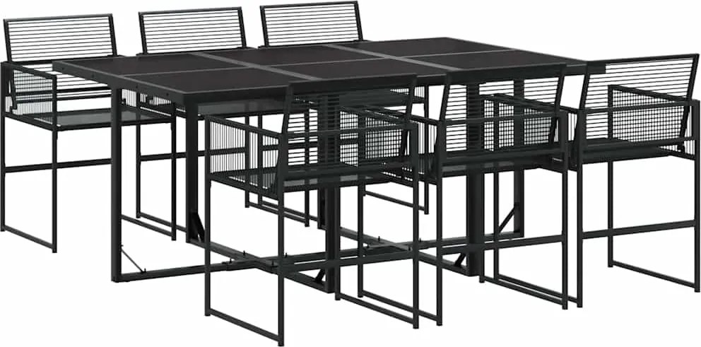 vidaXL Set mobilier de grădină, 7 piese, negru, poliratan