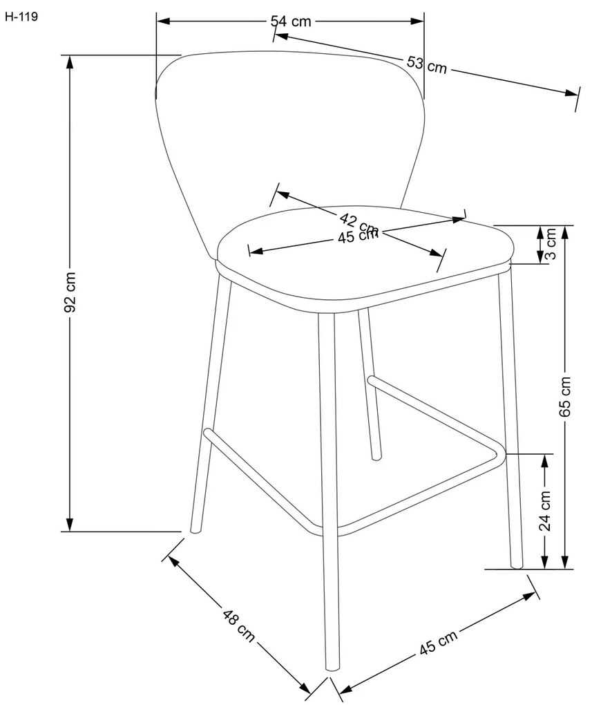 Scaun de bar plusat H119 crem