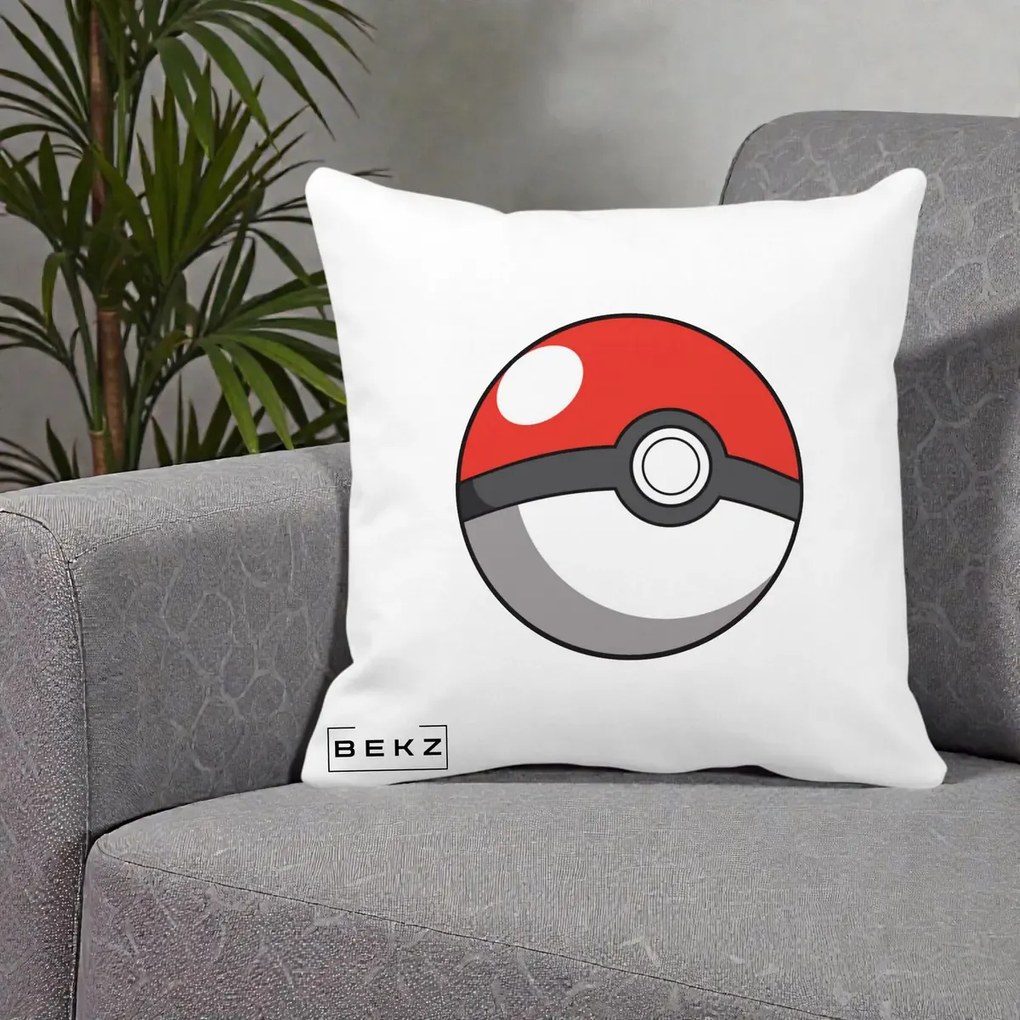 Perna Personalizata Pokeball Rosie, 40x40 cm, Alba Mata, Husa Detasabila, Perna Inclusa, BEKZ®