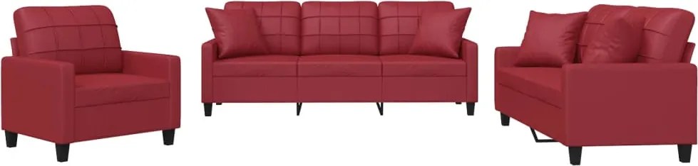 vidaXL Set de canapele cu perne, 2 piese, roșu vin, piele ecologică