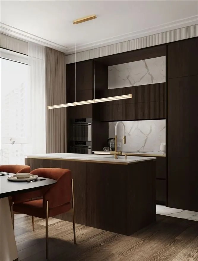 Lustra LED 2700K suspendata design liniar PHEME auriu periat