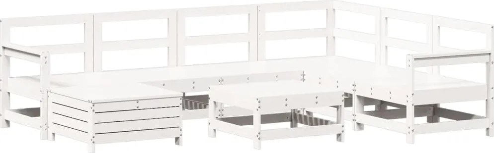 vidaXL Set canapea de grădină, 8 piese, alb, lemn masiv de pin