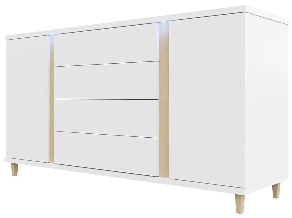 Comodă Aurelius 180 AR04 (Alb + Alb lucios + furnir natural). 1058420