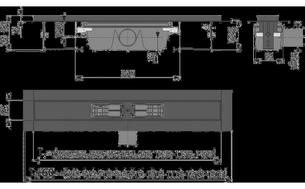 Dus de dus 145 cm, cu margine pentru grila perforata, negru mat 1450 mm