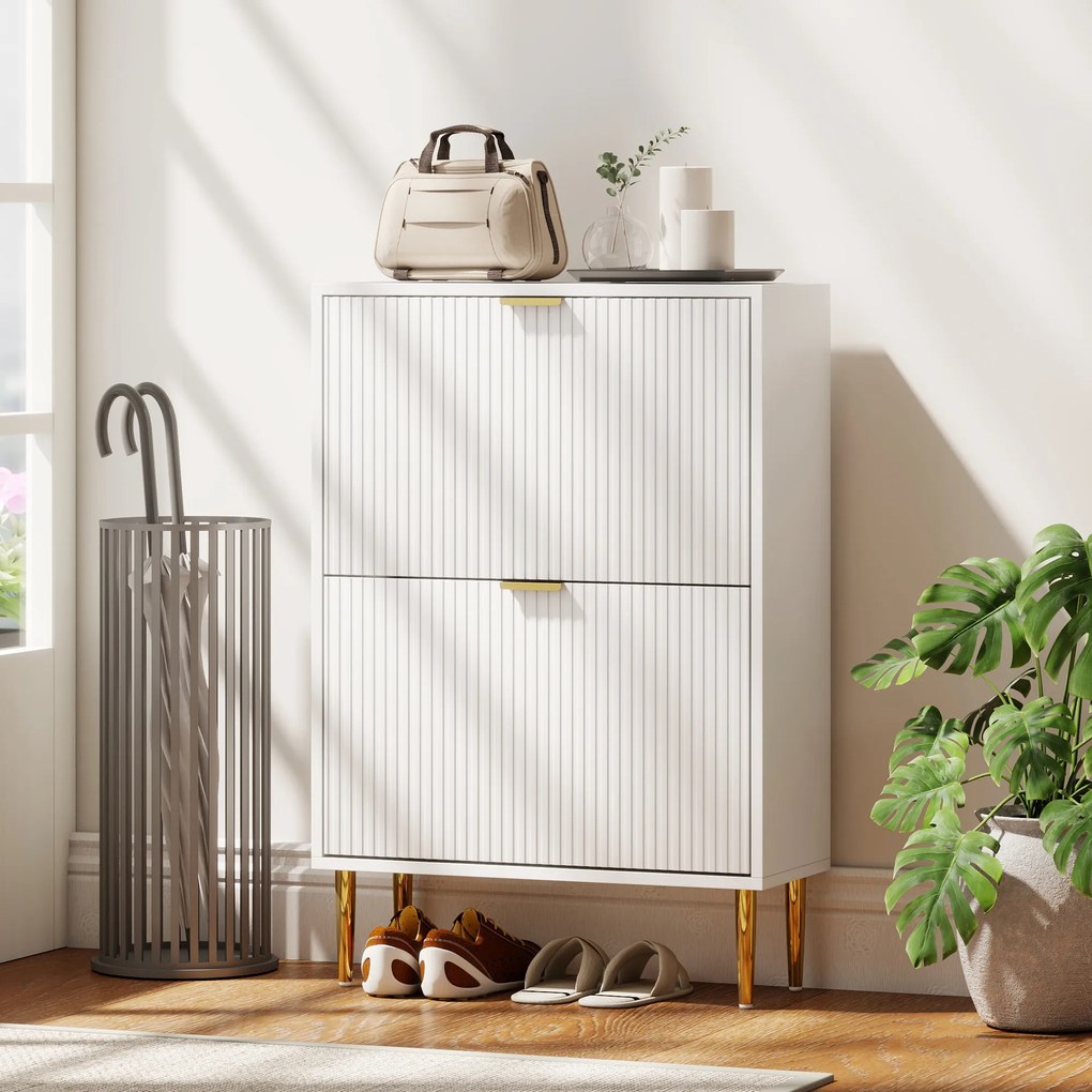 HOMCOM Dulap pentru pantofi pentru 12 perechi de pantofi cu 2 sertare rabatabile, Alb | Aosom Romania