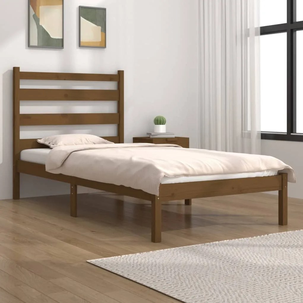 3103616 vidaXL Cadru de pat single, maro miere, 90x190 cm, lemn masiv de pin