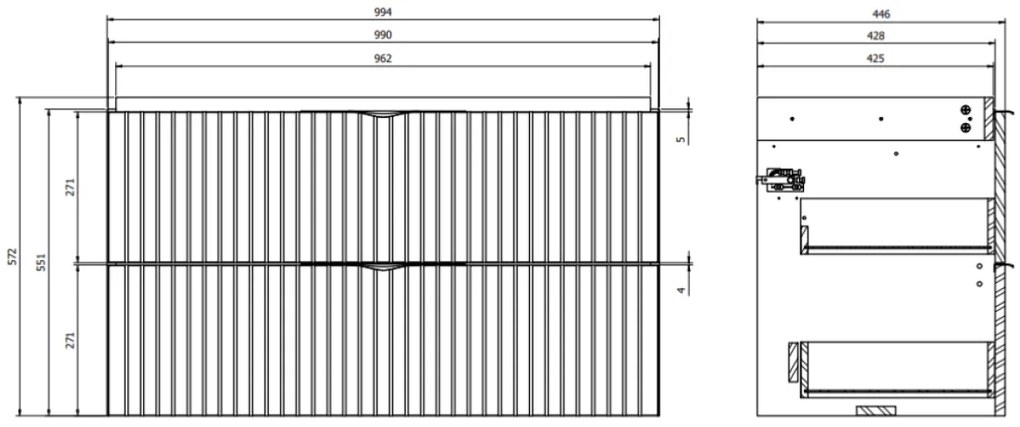 Dulap baie suspendat 100 cm pentru lavoar, alb mat, Cersanit Tirso 1000x450 mm, Alb mat