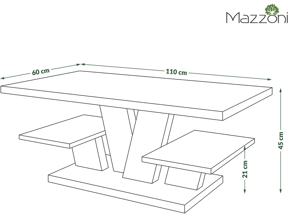 Mazzoni VIVA MAT Stejar Maro/Bej (Șampanie) - MĂSUȚĂ DE CAFEA MODERNĂ CU RAFTURI