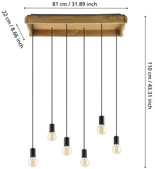 Eglo 43592 - Lustră pe cablu WOOTTON 6xE27/40W/230V