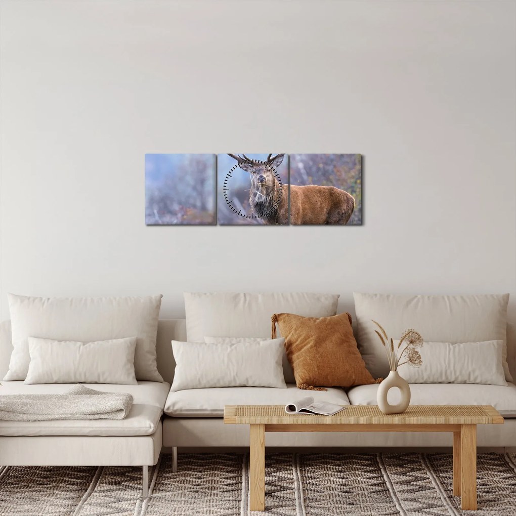 Tablou - Cerb în peisaj (cu ceas) (90x30 cm)