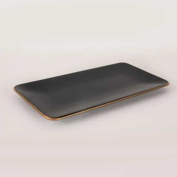 Set veselă 44 piese, negru/auriu, din ceramică tip stoneware